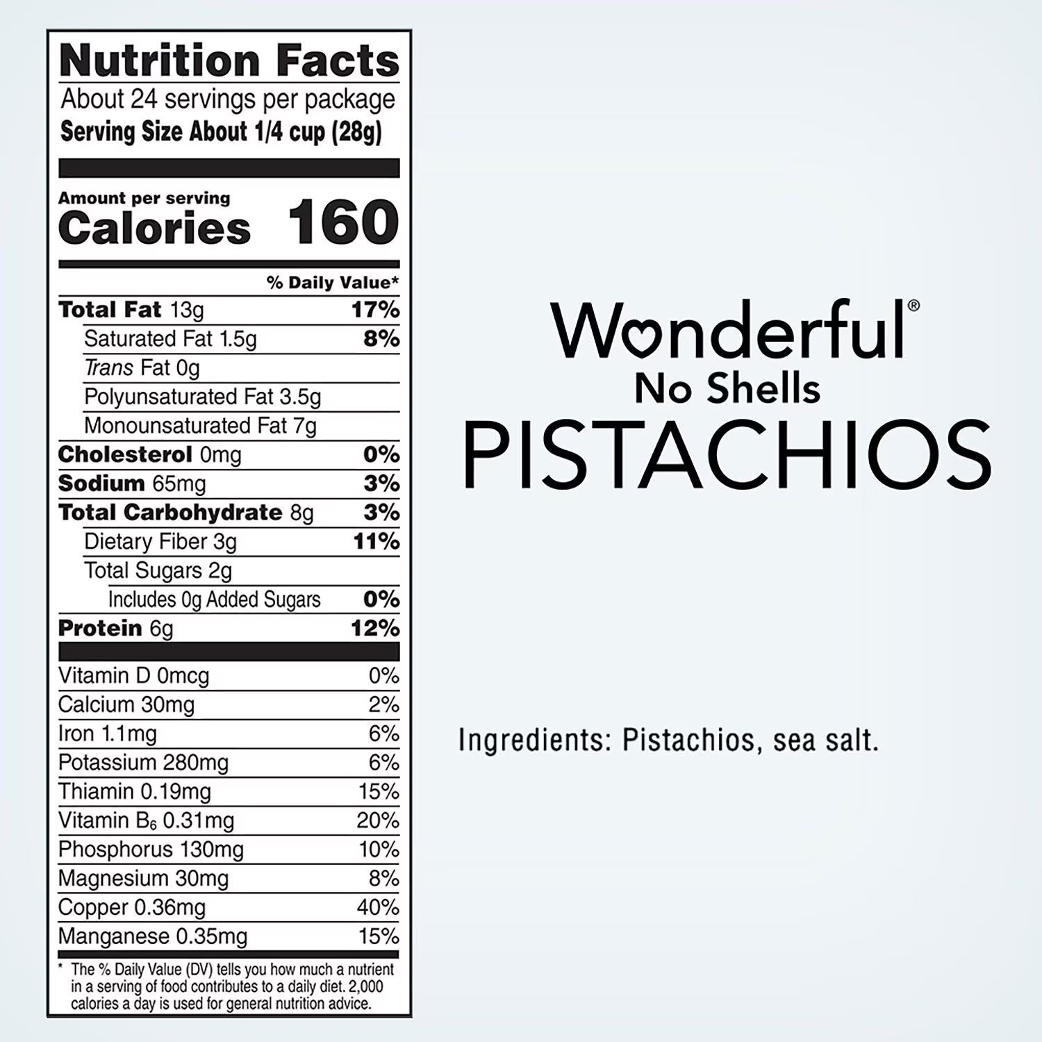 원더풀 라이트 솔티드 껍질 제거 피스타치오 24oz – 은은한 소금 간으로 고소함을 살려 깔끔하게 즐기는 프리미엄 피스타치오