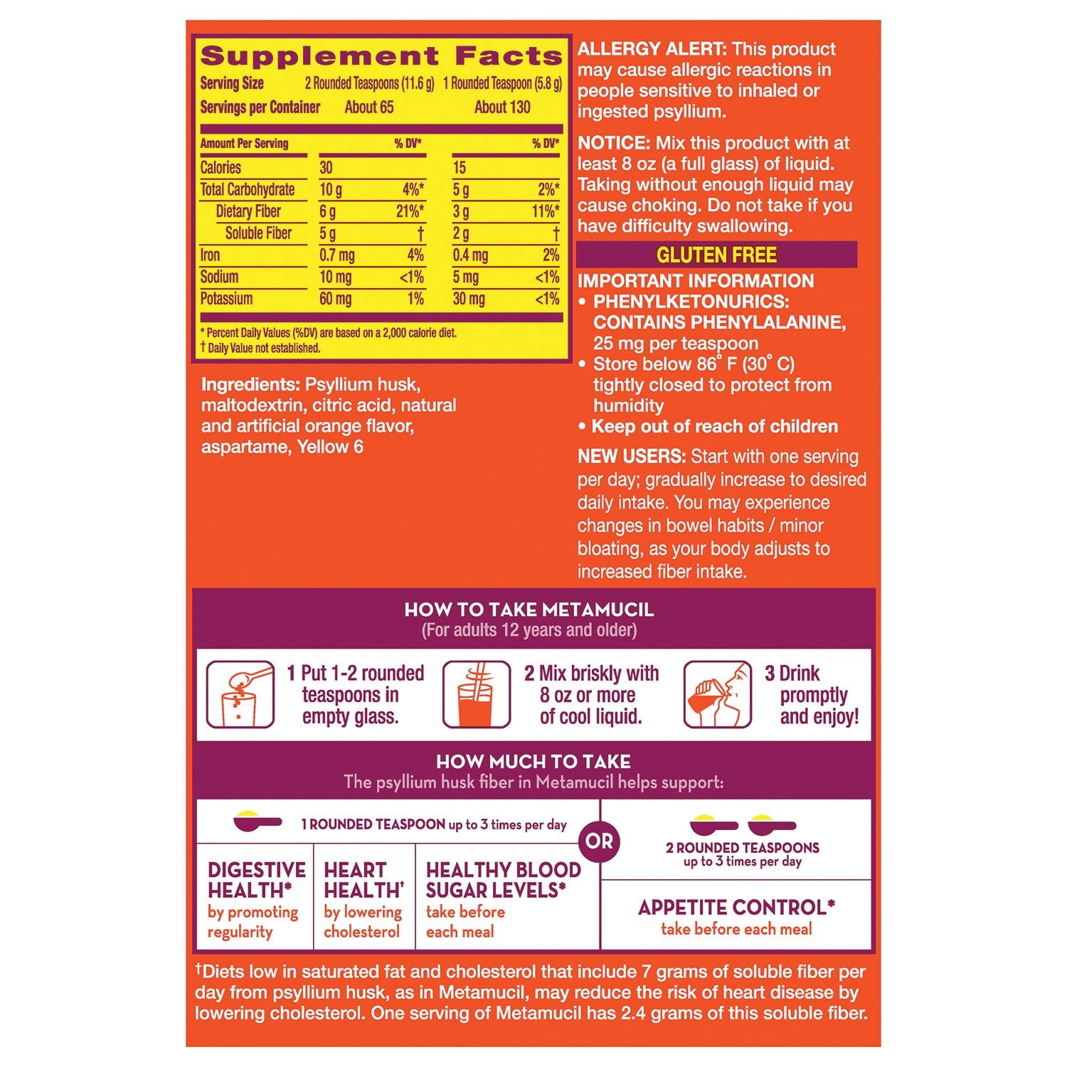 메타뮤실 4-in-1 차전자피 파이버 무설탕 오렌지 – 변비·장 건강·포만감·혈당관리, 26.6oz x 2