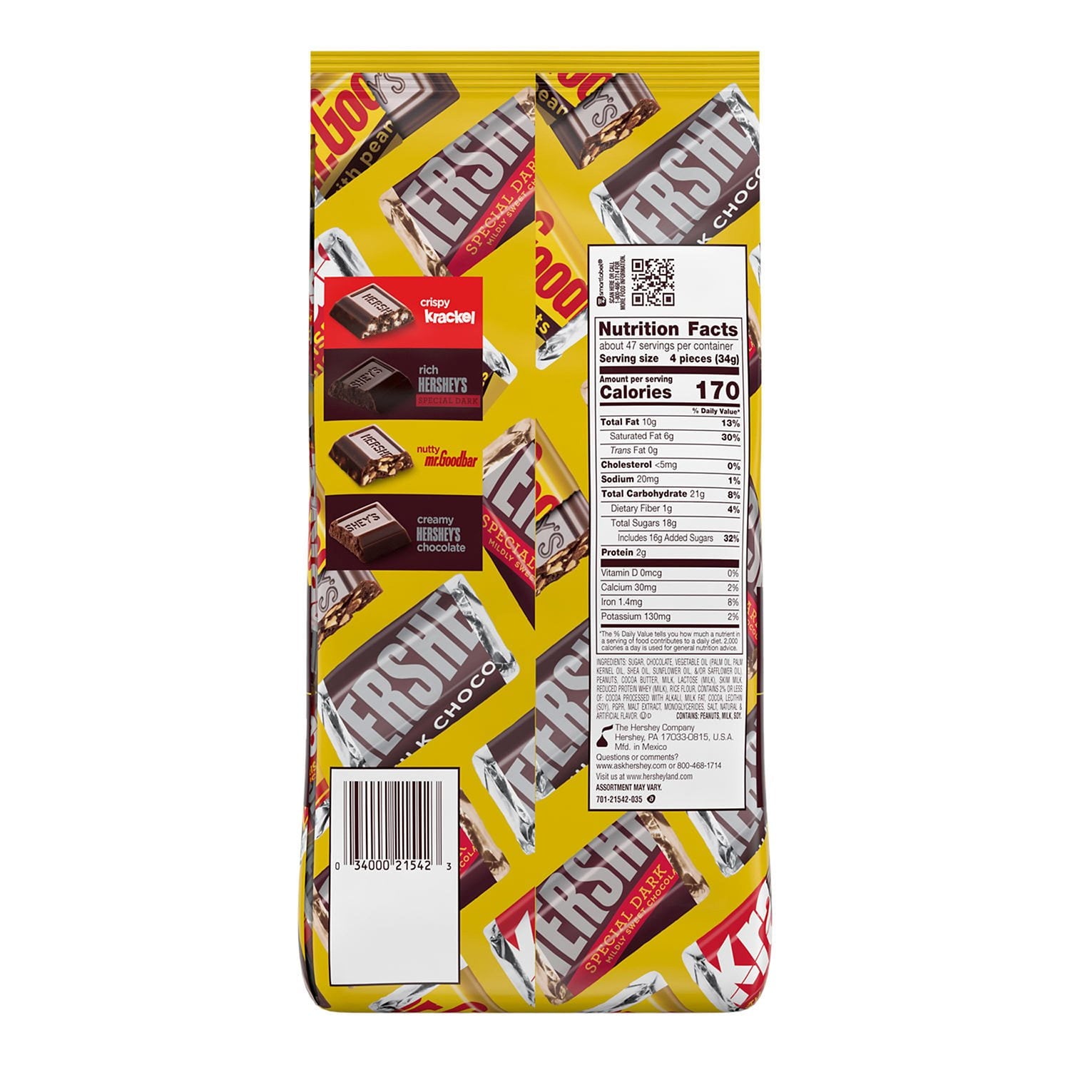 허쉬(HERSHEY'S) 미니어처 초콜릿 버라이어티팩 180개 — 클래식 미니 초콜릿 세트
