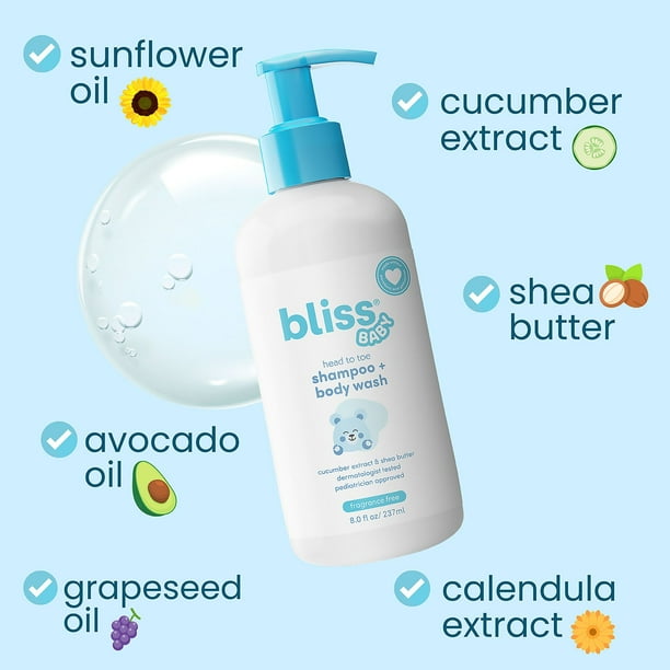 블리스(Bliss) 베이비 배스 번들 2-in-1 샴푸+바디워시 & 로션 8oz × 2 — 저자극 보습 케어