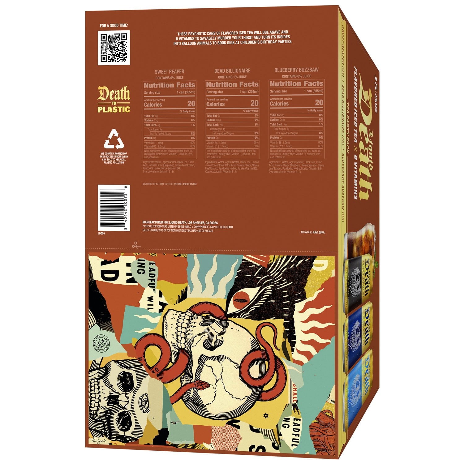 리퀴드 데스 아이스티 버라이어티팩 12 fl oz × 15 pk – 다양한 맛의 탄산 없는 플레이버 아이스티 세트
