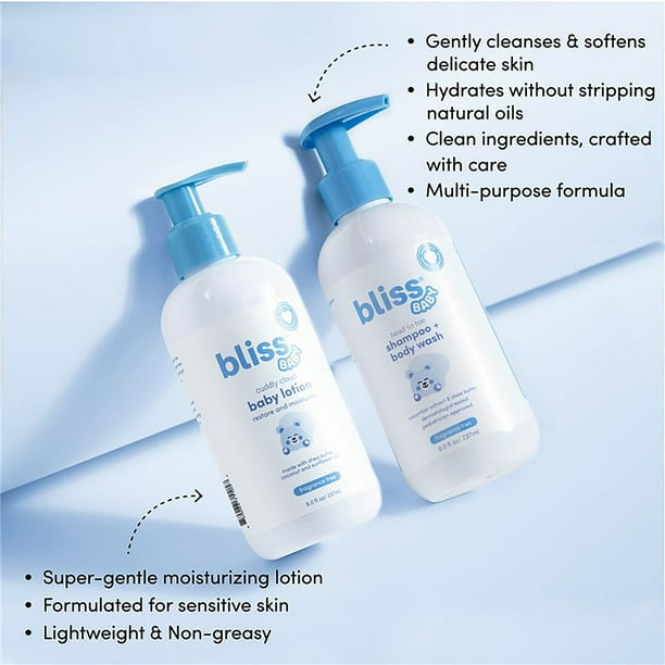 블리스(Bliss) 베이비 배스 번들 2-in-1 샴푸+바디워시 & 로션 8oz × 2 — 저자극 보습 케어