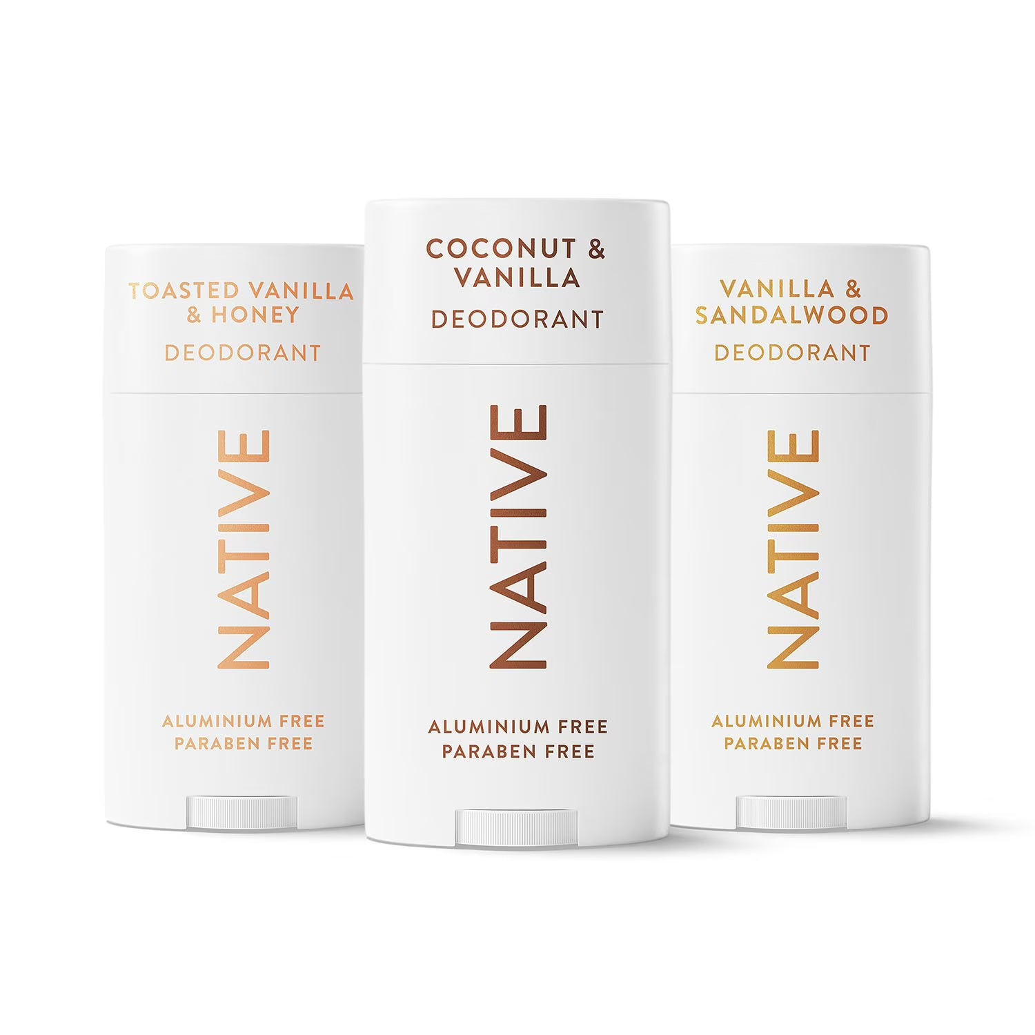 네이티브 알루미늄 프리 데오드란트 바닐라 버라이어티 팩 2.65 oz., 3 pk. – 알루미늄 무첨가 포뮬러로 부드럽게 발리며 다양한 바닐라 계열 향을 데일리로 편안하게 사용할 수 있습니다