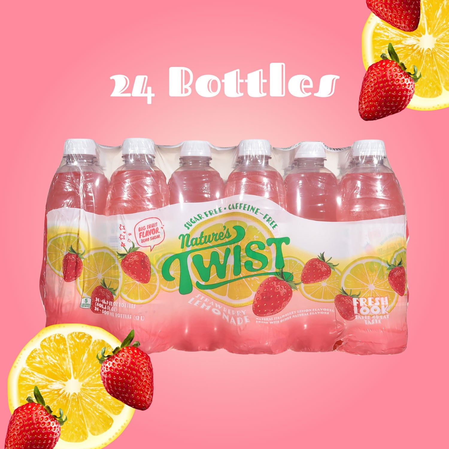 네이처스 트위스트 무설탕 스트로베리 레몬 16.9 fl. oz × 24 – 무칼로리 음료