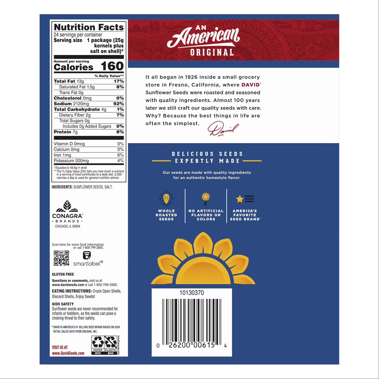 데이비드 오리지널 해바라기씨 1.75oz × 24팩 – 고소하게 볶은 오리지널 해바라기씨를 개별 포장으로 간편하게 즐기는 클래식 스낵