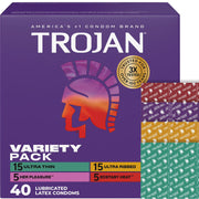 트로잔 Trojan 버라이어티 팩 윤활 라텍스 콘돔 40개입 Ultra Thin Ultra Ribbed Her Pleasure Double Ecstasy