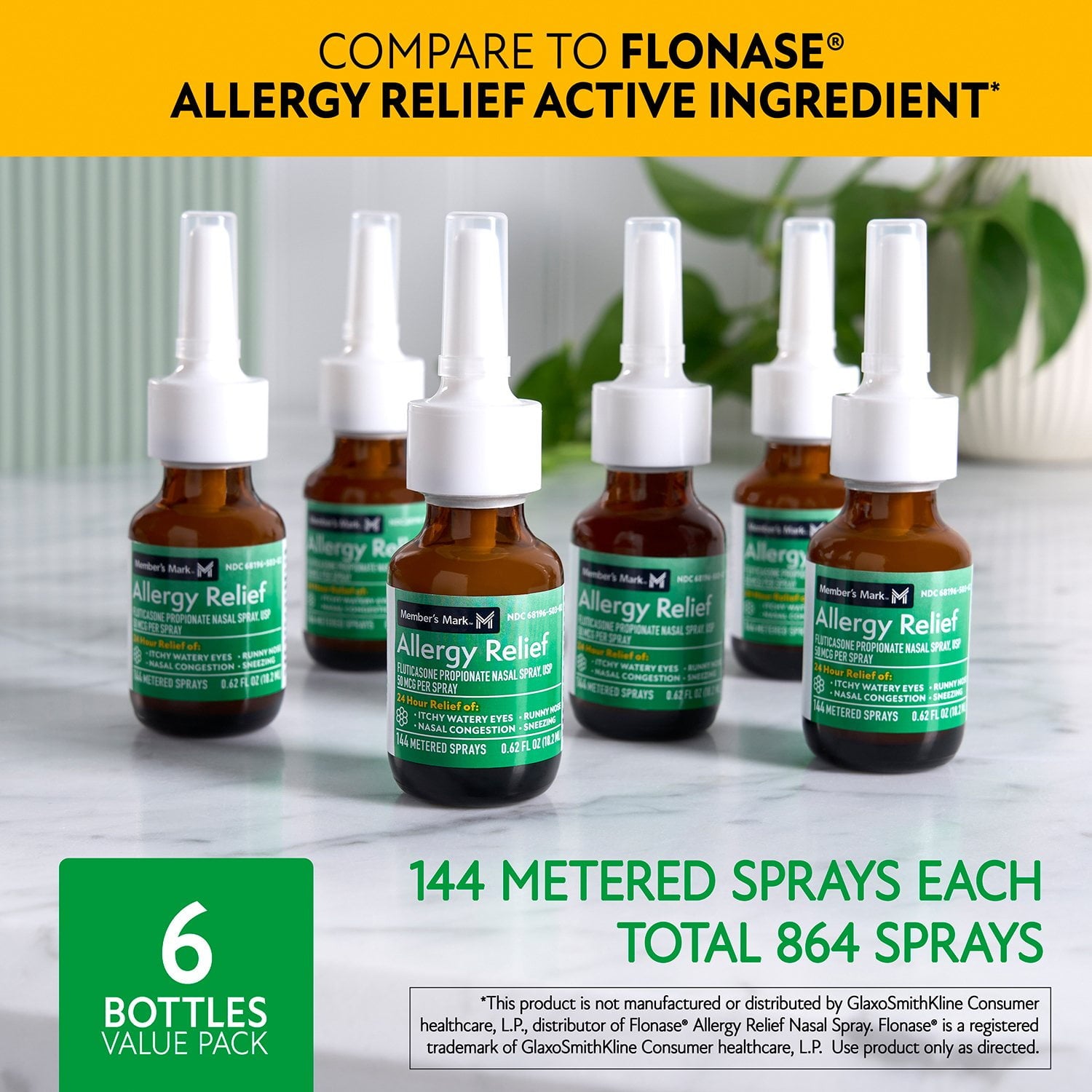 멤버스마크 플루티카손 알레르기 비강 스프레이 50mcg (0.62 fl oz × 6개) — 비염·코막힘·코 가려움 완화
