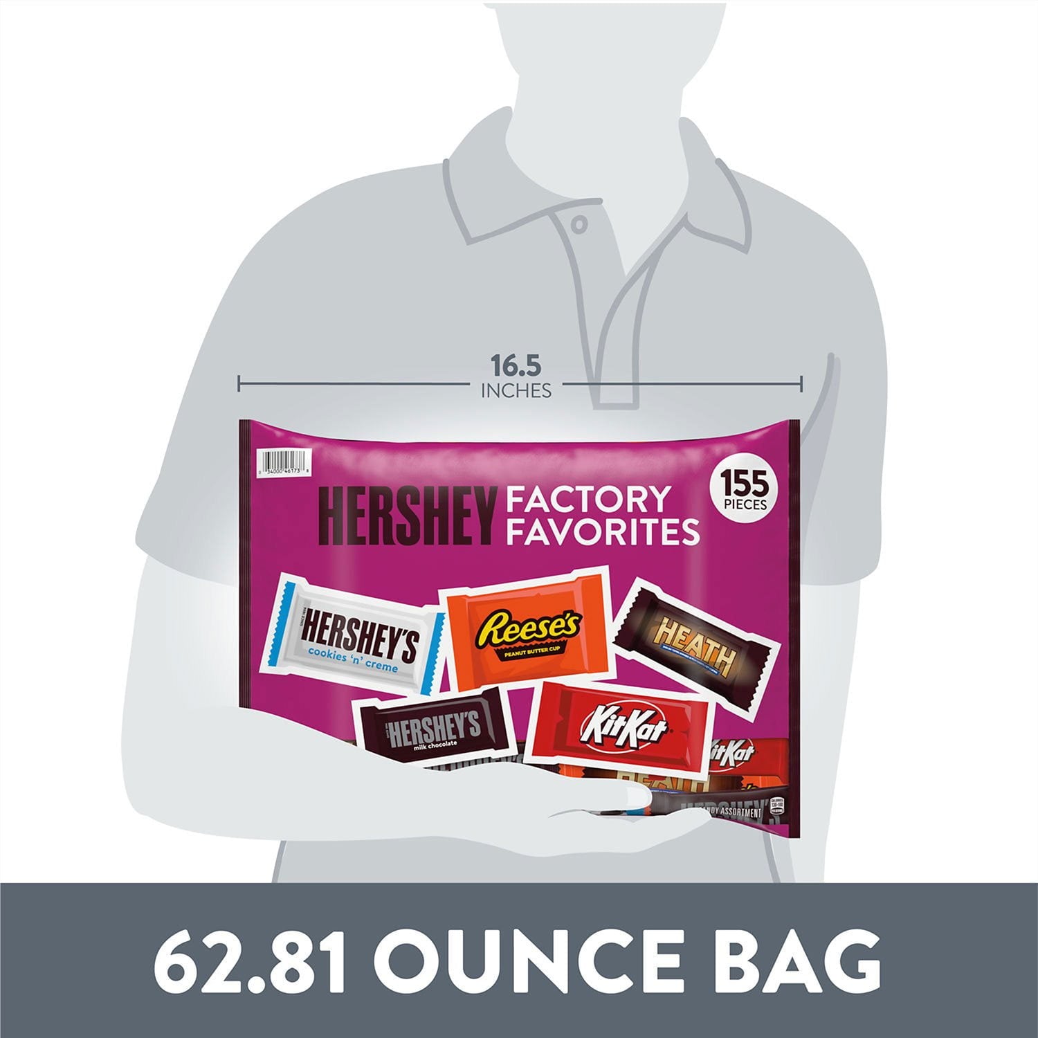 허쉬(HERSHEY'S) 어소티드 초콜릿 팩토리 페이버릿 스낵사이즈 155개 — 인기 스낵 초콜릿 모음