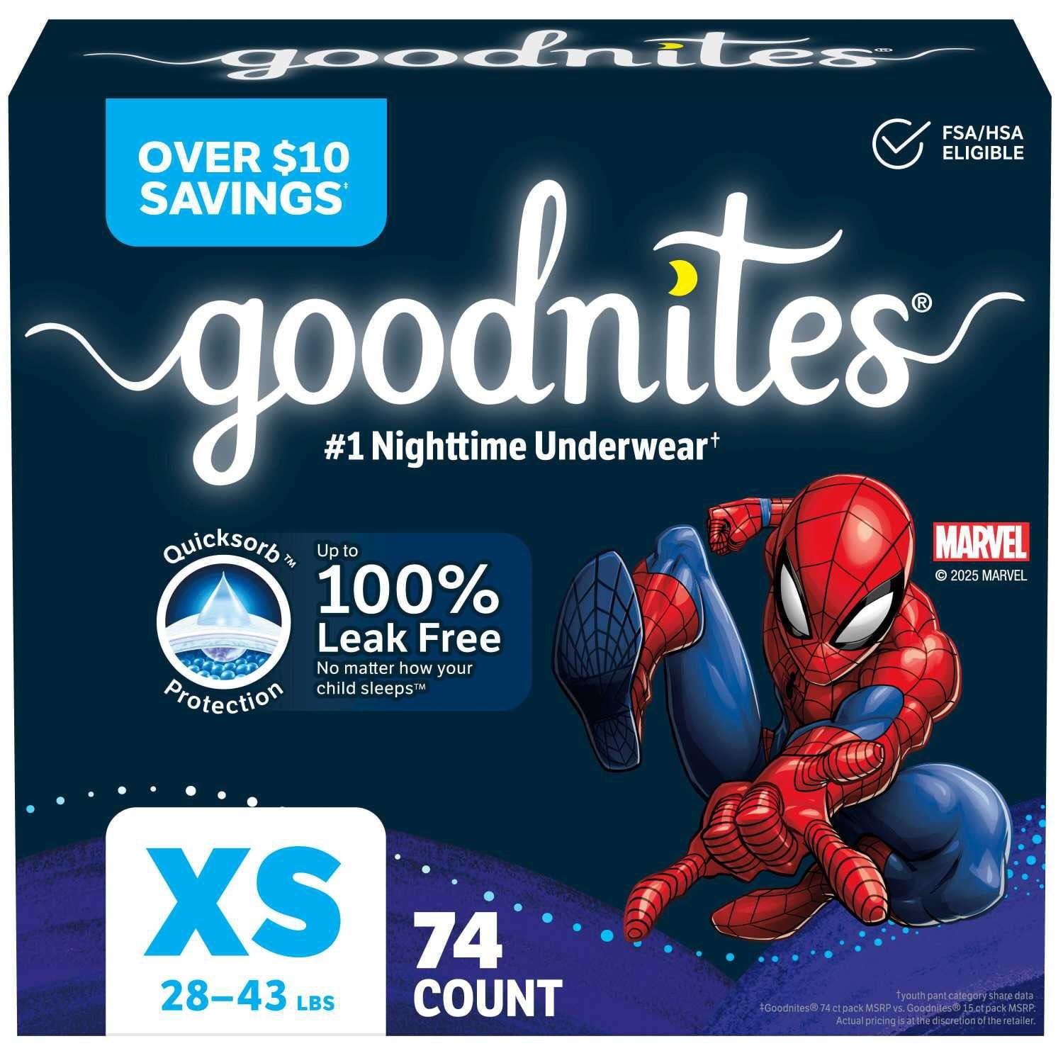 굿나이츠 나이트타임 보이즈 팬티 XS–XXL — 야간용 완전흡수 기저귀