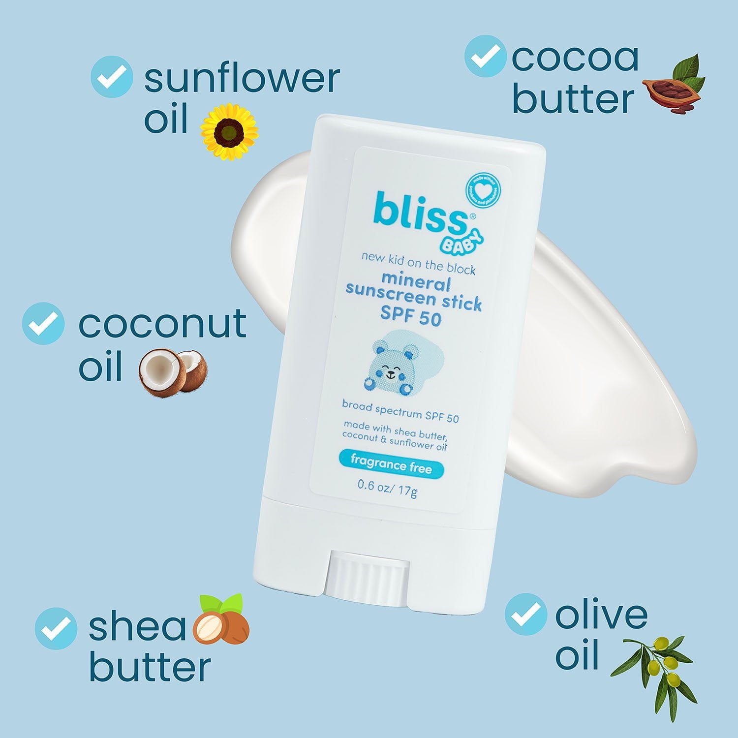 블리스(Bliss) 베이비 미네랄 선스크린 SPF 50 로션 & 스틱 세트 — 무기자차 자외선 차단