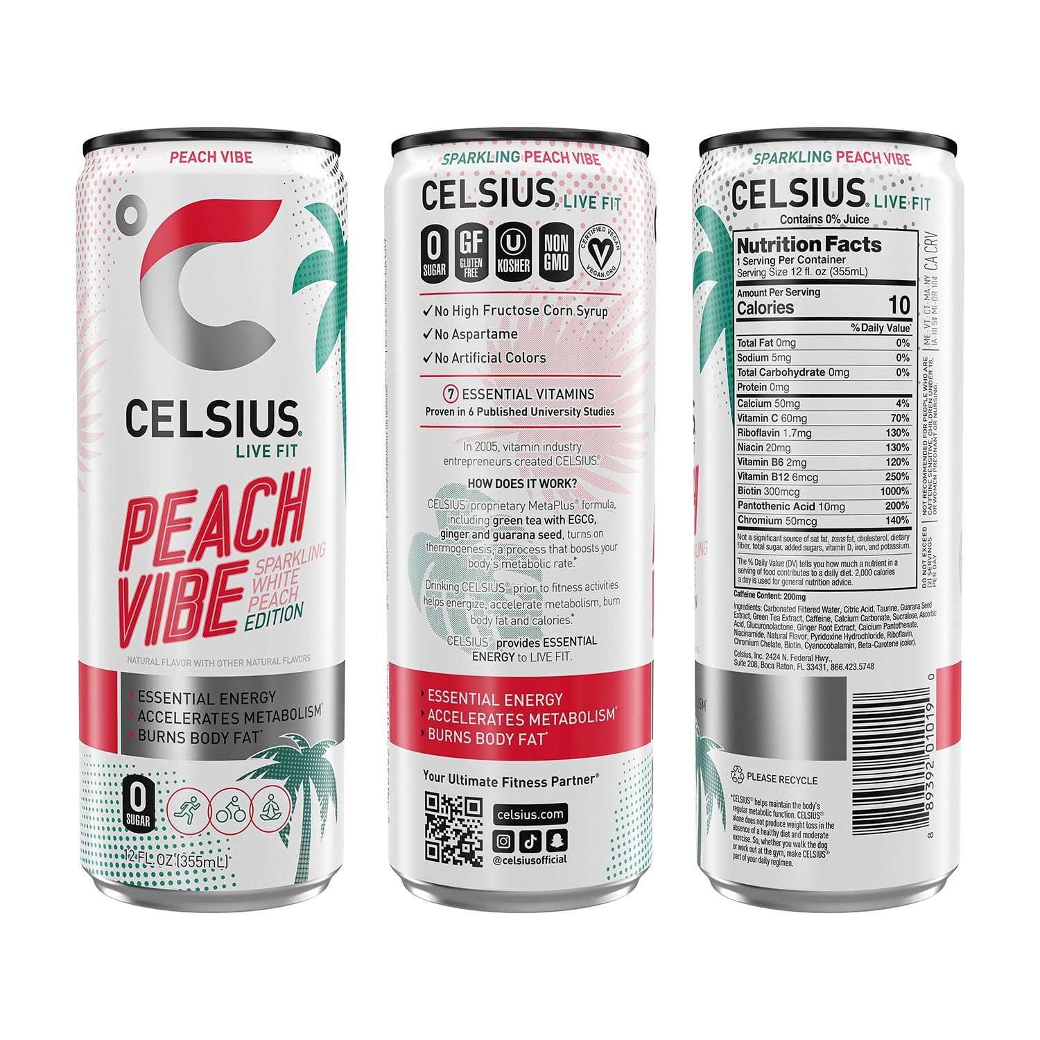 셀시우스 라이브 핏 스파클링 바이브 버라이어티 12 fl. oz × 18 – 운동용 스파클링 에너지