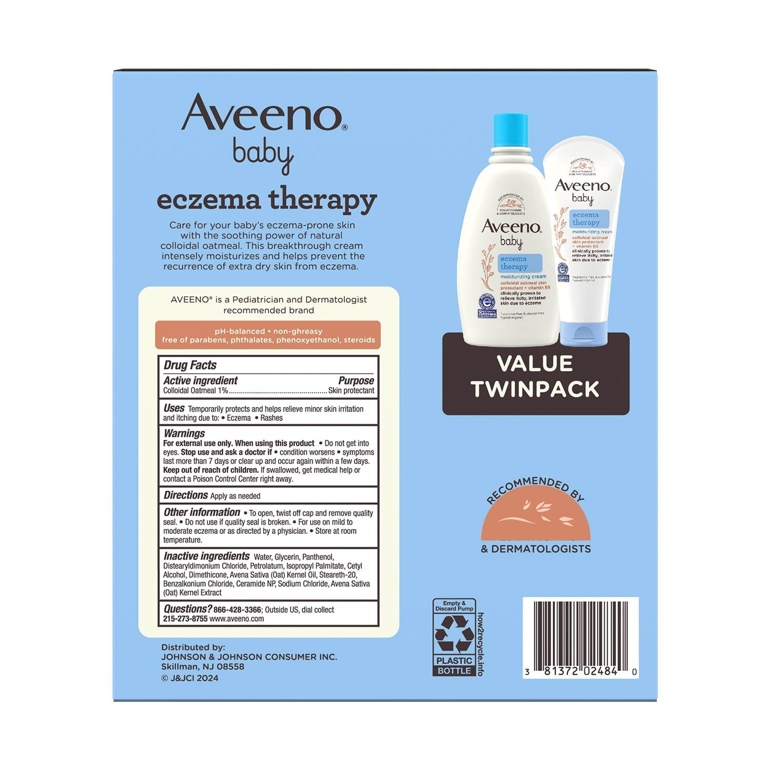 아비노(Aveeno) 베이비 이그지마 테라피 보습 크림 2팩 — 아기 아토피·민감피부 집중 진정