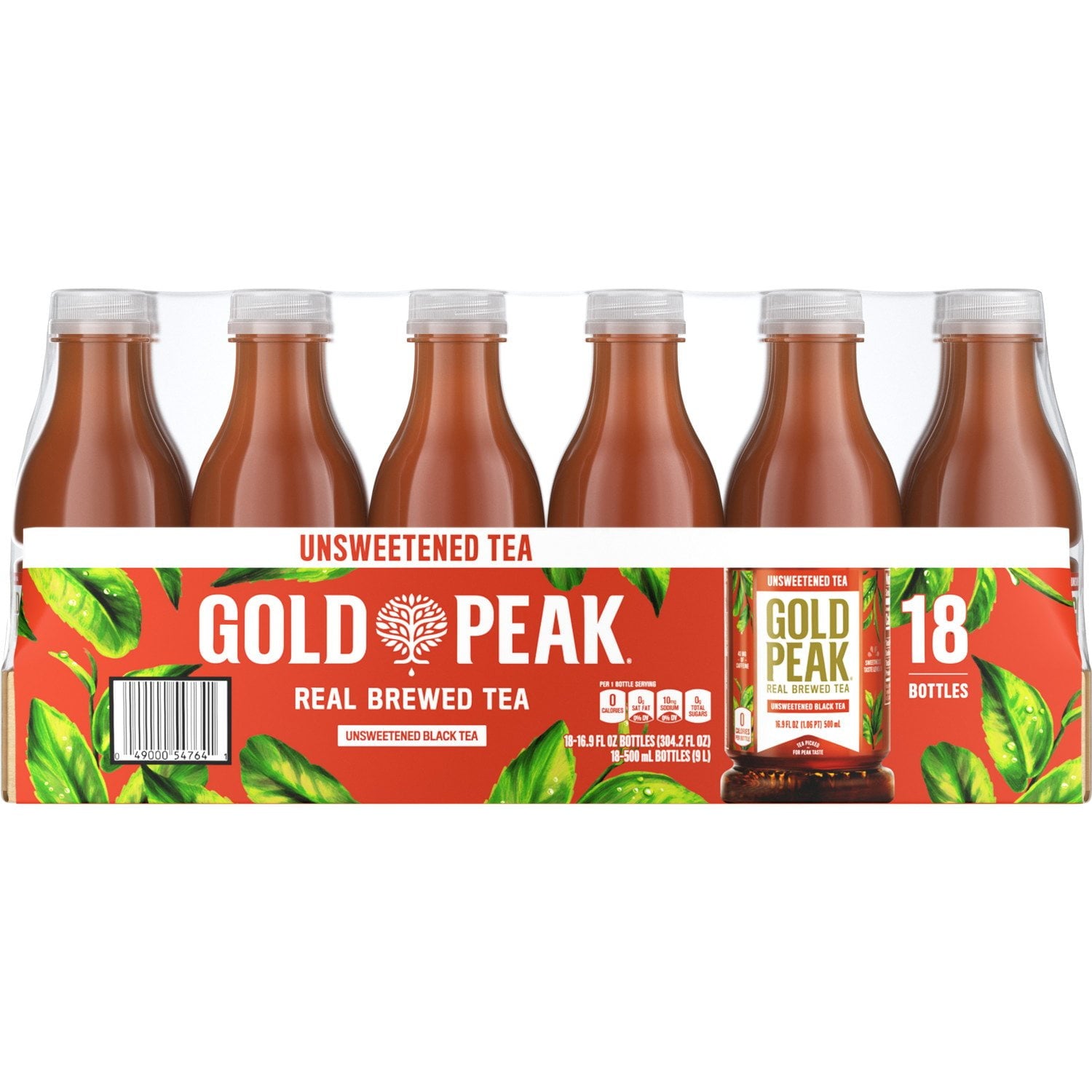 골드피크 언스위트 티 16.9 fl oz × 18 pk – 무가당 깔끔한 홍차 음료