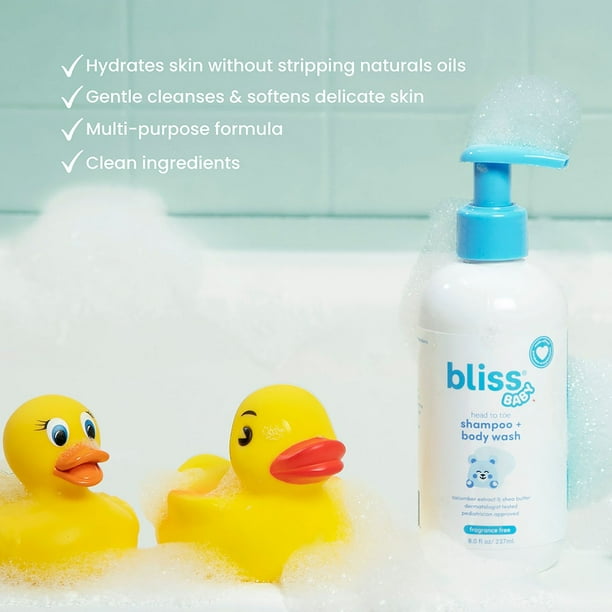 블리스(Bliss) 베이비 배스 번들 2-in-1 샴푸+바디워시 & 로션 8oz × 2 — 저자극 보습 케어