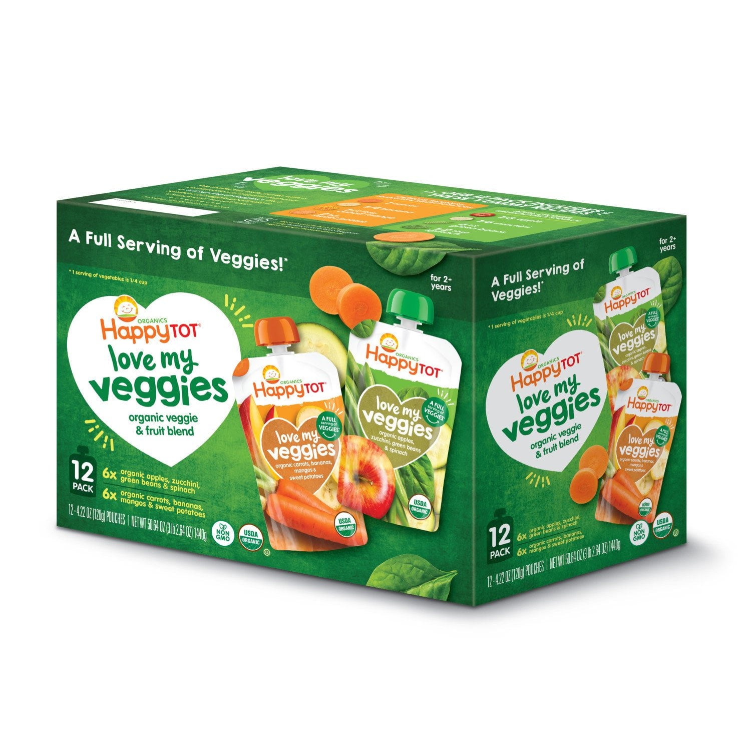 해피TOT 오가닉 러브마이베지 스테이지4 파우치 4.22oz × 12팩 — 채소 중심 영양 파우치