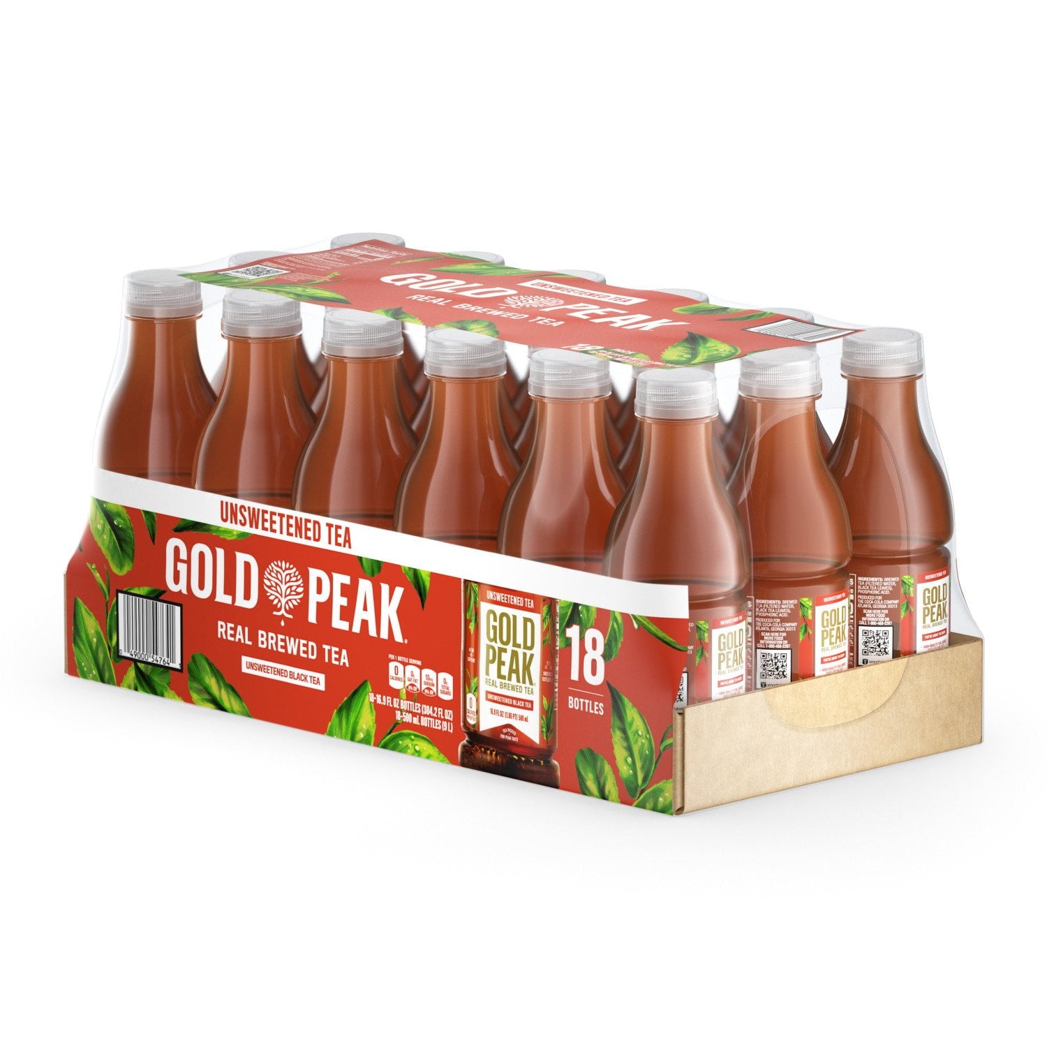 골드피크 언스위트 티 16.9 fl oz × 18 pk – 무가당 깔끔한 홍차 음료