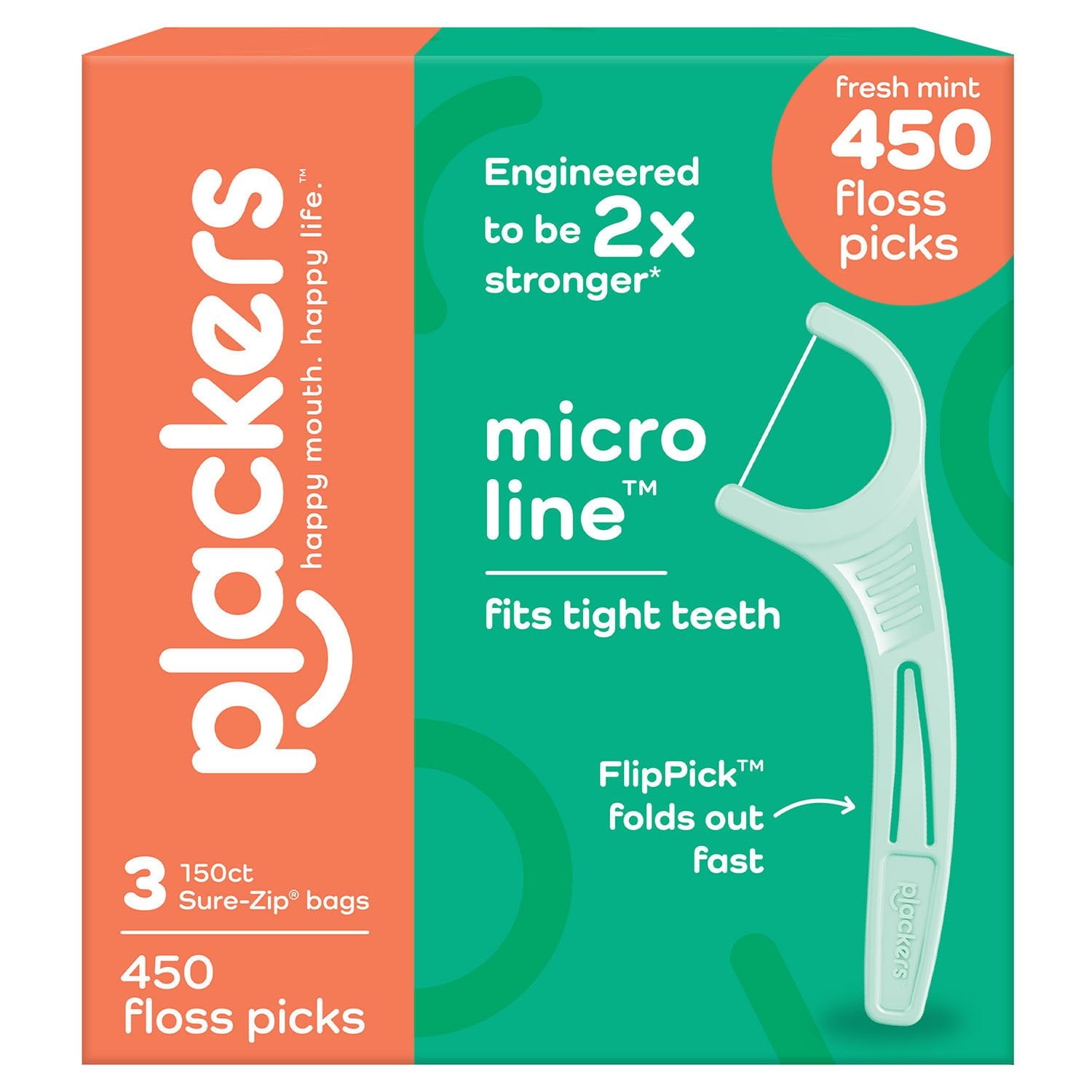 플래커스 마이크로 라인 치실픽 450 ct – 민트향·초슬림 치간케어