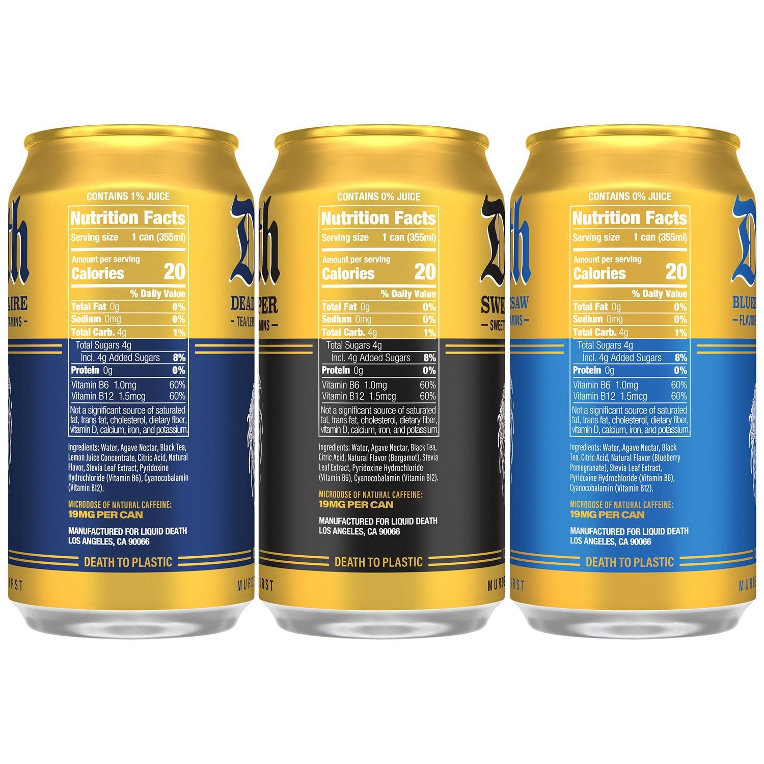 리퀴드 데스 아이스티 버라이어티팩 12 fl oz × 15 pk – 다양한 맛의 탄산 없는 플레이버 아이스티 세트