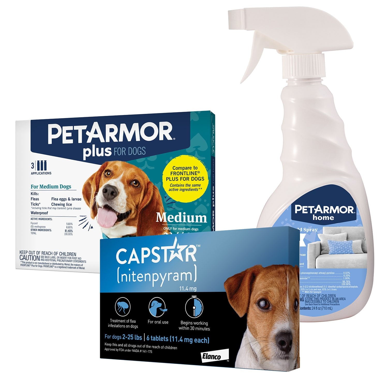 펫아머 플러스 + 캡스타 번들 미디엄 23–44 lbs – 즉시 효과·3개월 벼룩/진드기 케어