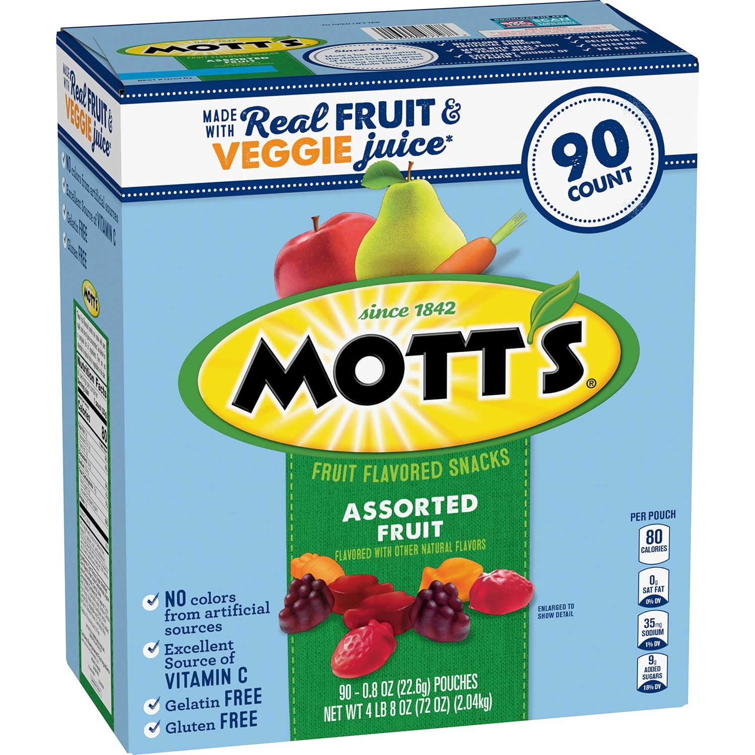 모츠 과일맛 스낵 0.8oz × 90 — 과즙 기반 어린이 스낵