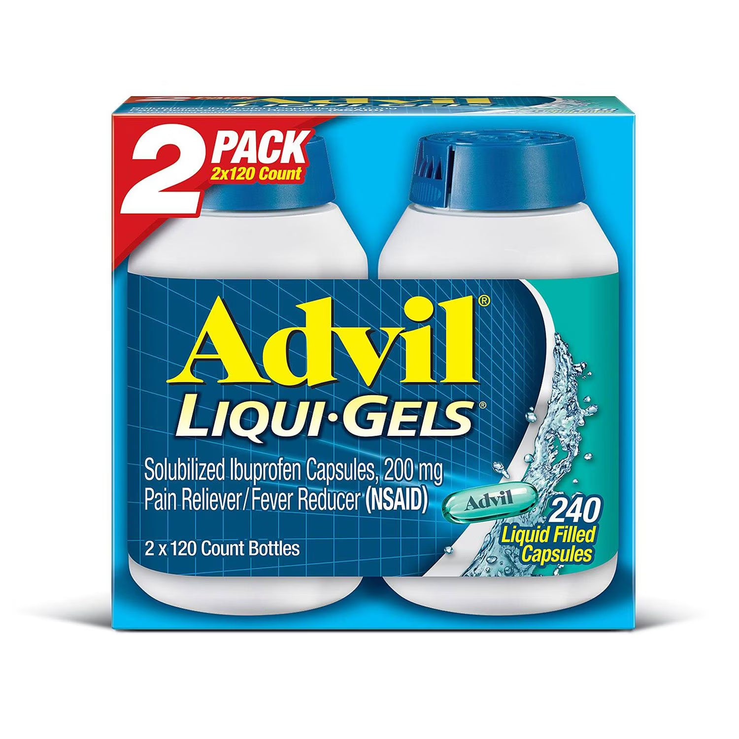 애드빌 리퀴젤 이부프로펜 200mg 두통 근육통 생리통 통증 완화 해열제 240캡슐 Advil Liqui-Gels