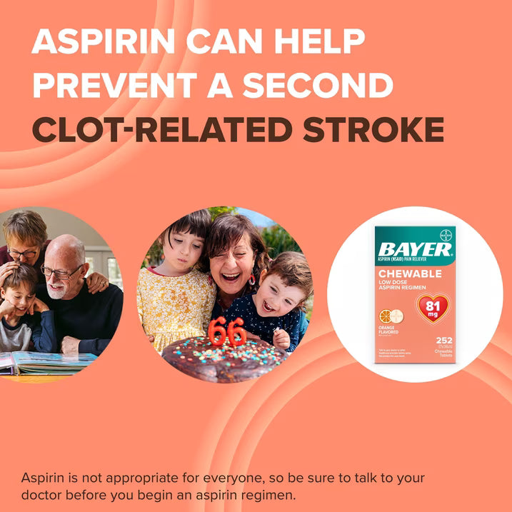 미국 바이엘 아스피린 81mg 252정 츄어블 오렌지맛 저용량 진통제 통증완화 Bayer Aspirin