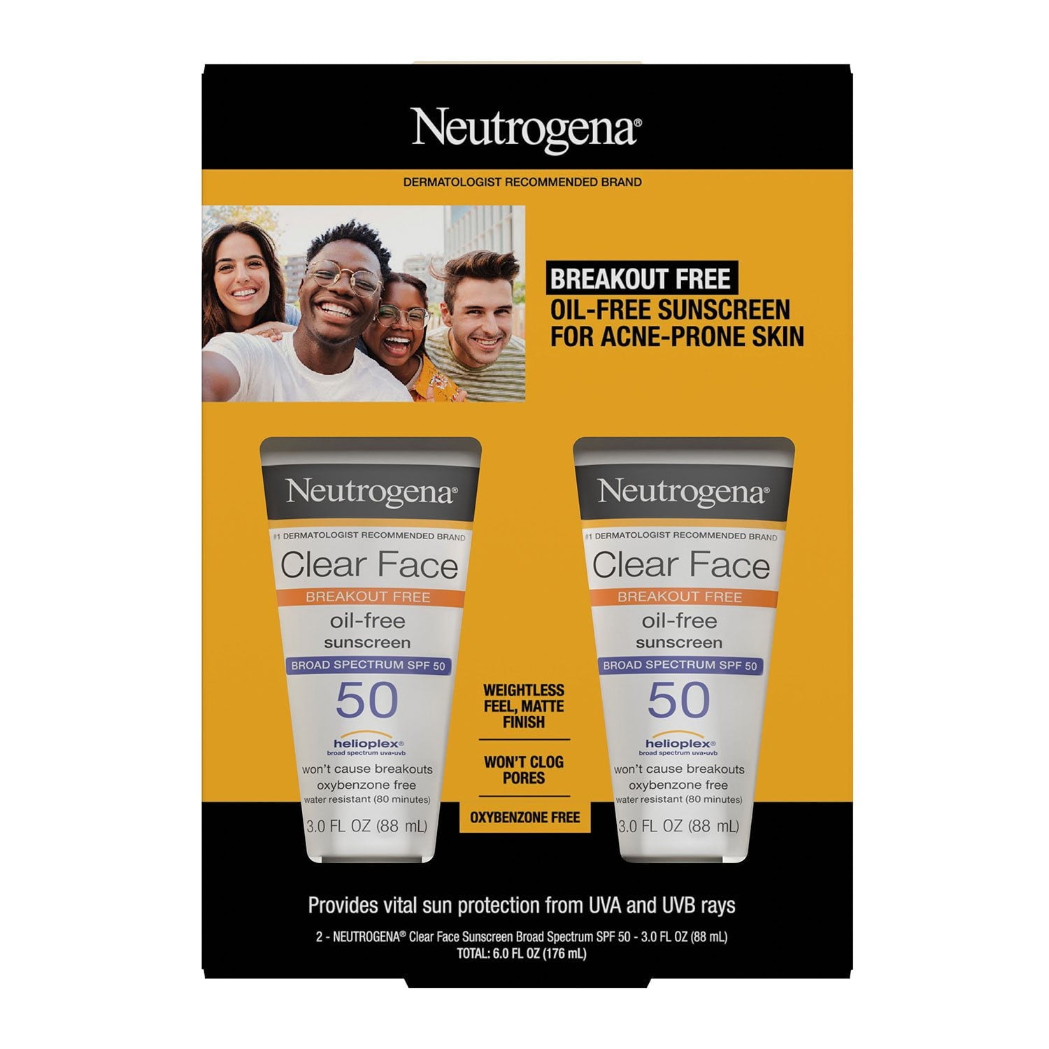 뉴트로지나 클리어 페이스 선로션 SPF 50 × 2 – 여드름 피부용