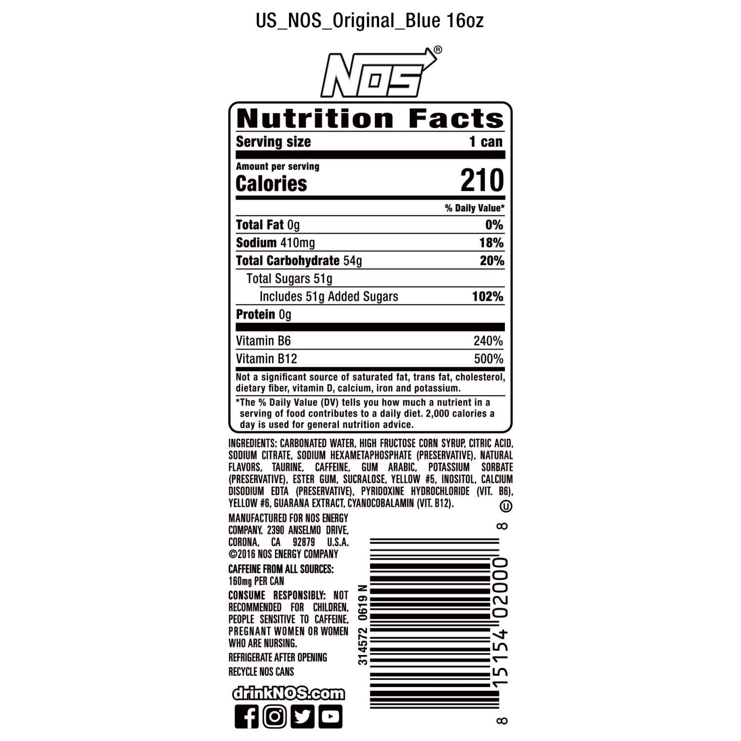 노스 하이 퍼포먼스 에너지 드링크 16 fl. oz × 24 – 강력한 카페인