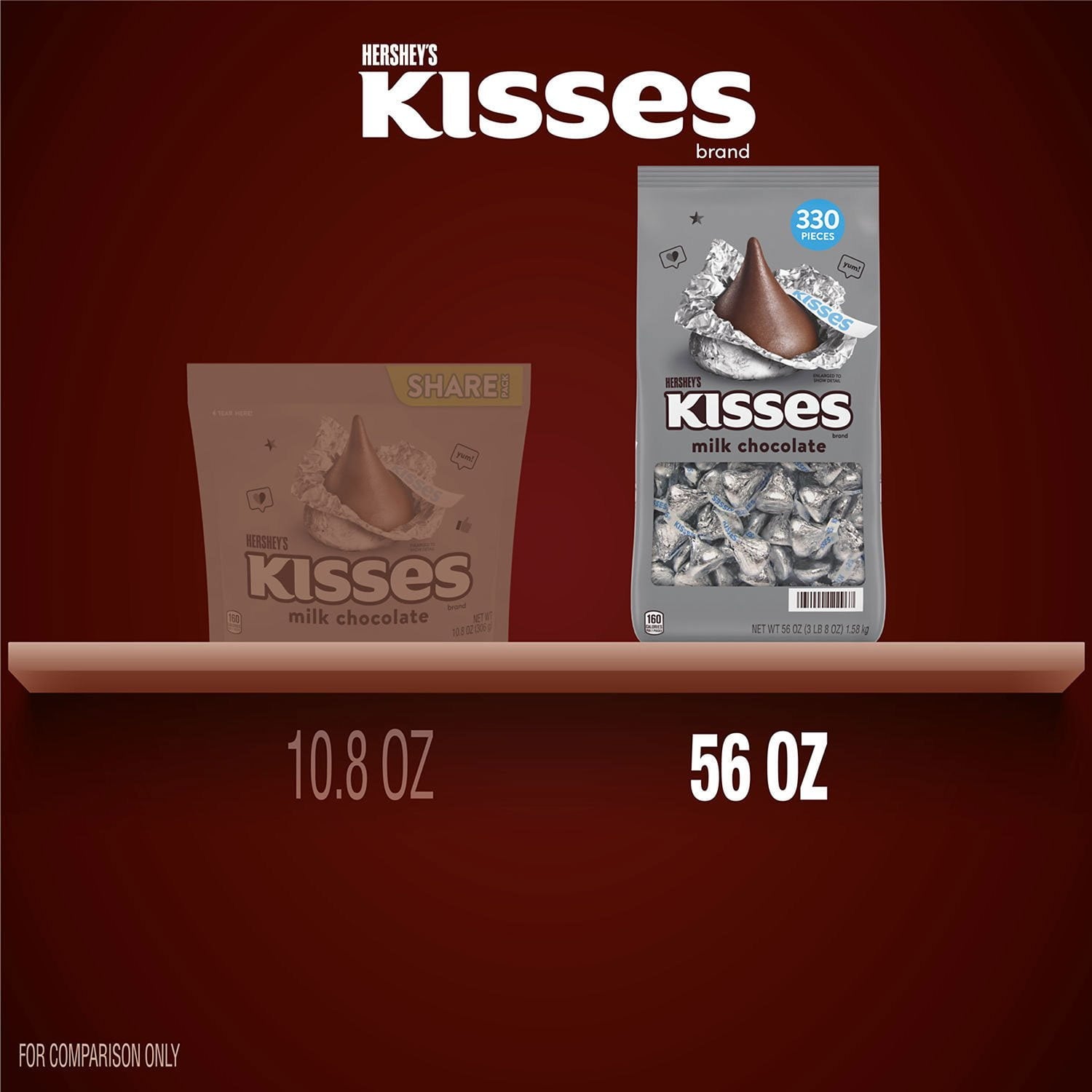 허쉬(HERSHEY'S) 키세스 밀크 초콜릿 캔디 330개 — 대용량 키세스 파우치