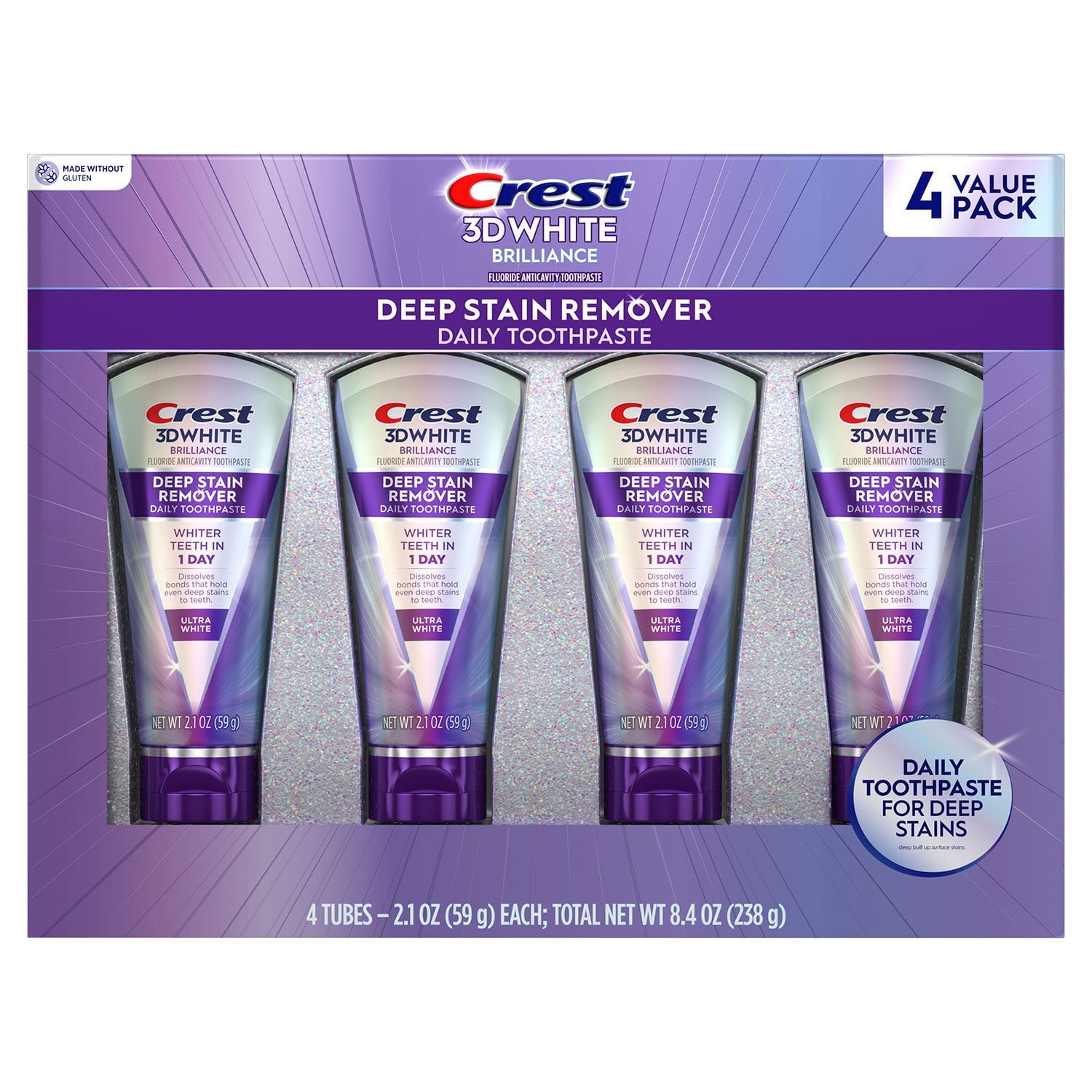 크레스트 3D 화이트 딥 스테인 제거 치약 2.1 oz × 4 pk – 깊은 착색 제거