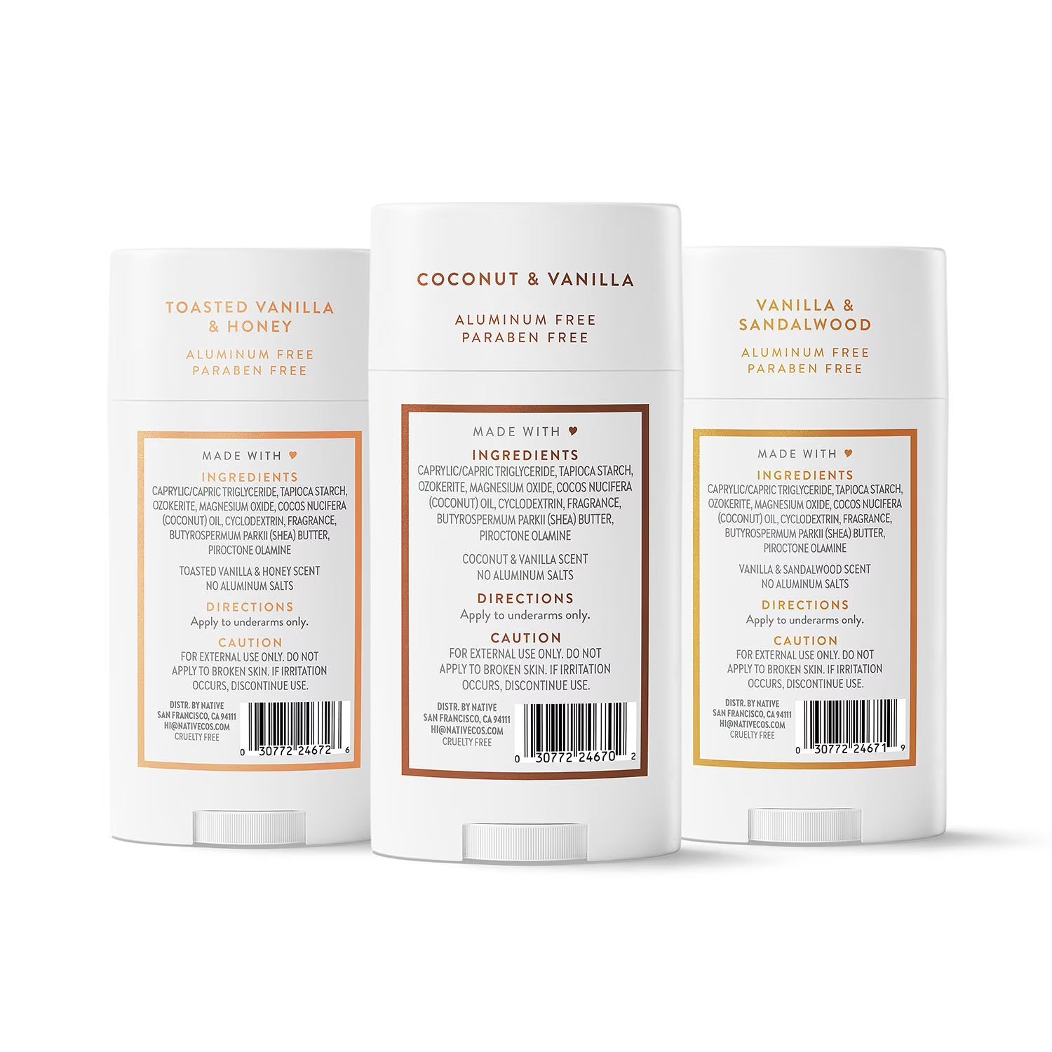 네이티브 알루미늄 프리 데오드란트 바닐라 버라이어티 팩 2.65 oz., 3 pk. – 알루미늄 무첨가 포뮬러로 부드럽게 발리며 다양한 바닐라 계열 향을 데일리로 편안하게 사용할 수 있습니다
