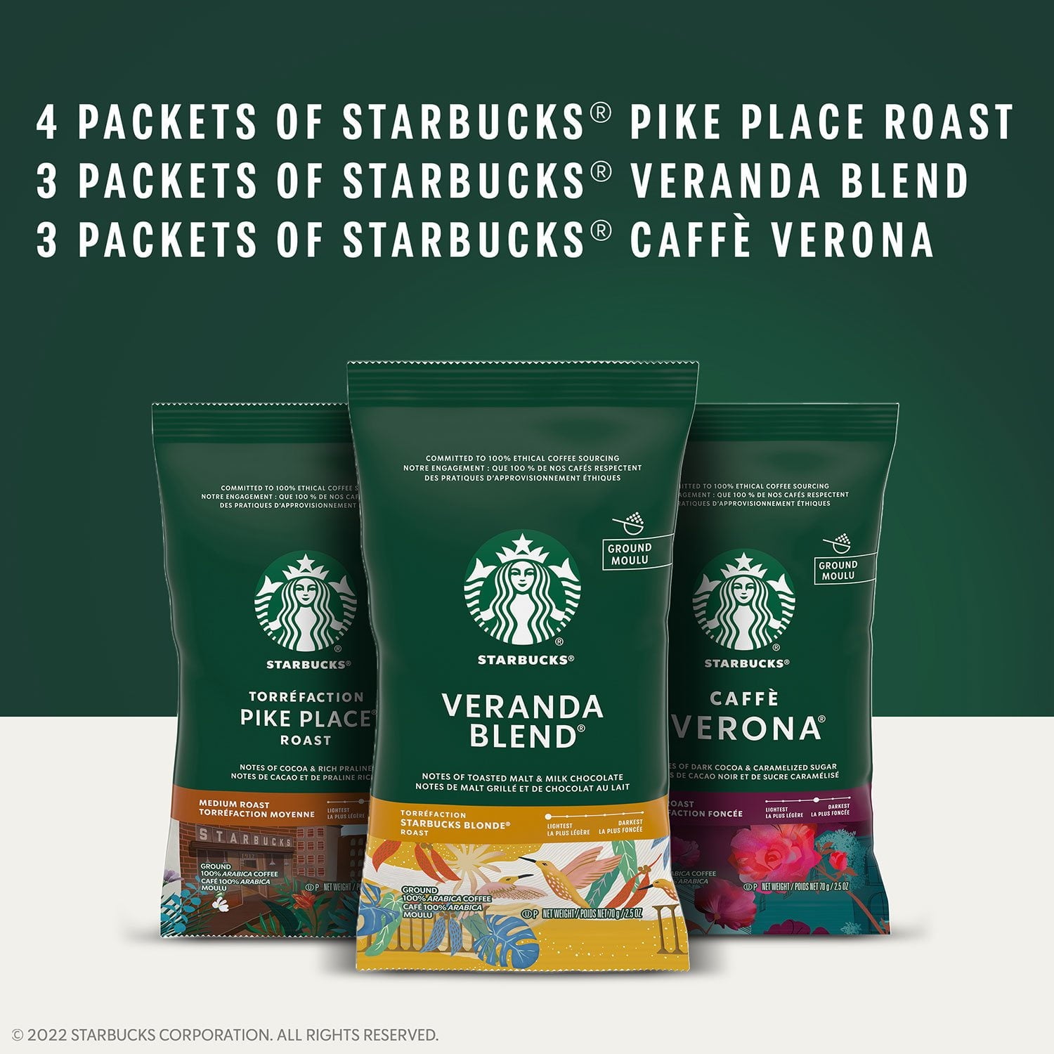 스타벅스 그라운드 커피 버라이어티 팩 2.5 oz × 10팩 – 10종 세트