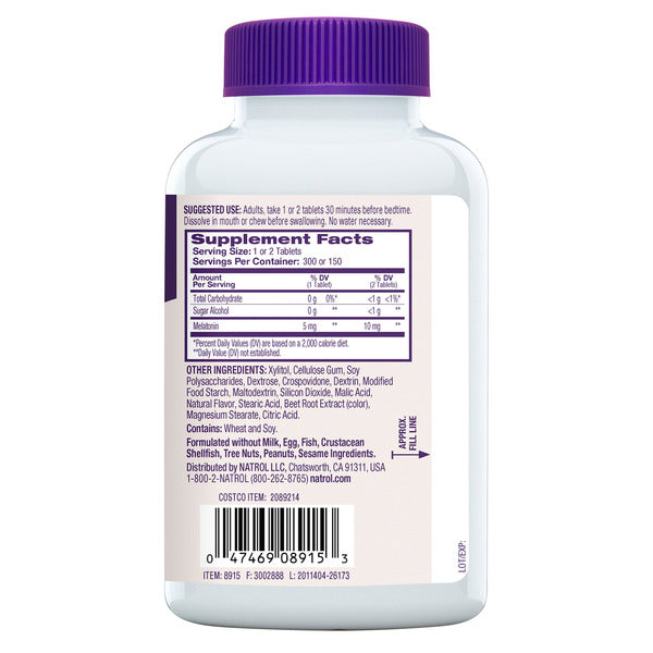 나트롤 멜라토닌 10mg – 300정 패스트 디졸브 – 물 없이 입에서 녹여 먹는 딸기맛 고함량 멜라토닌 정제