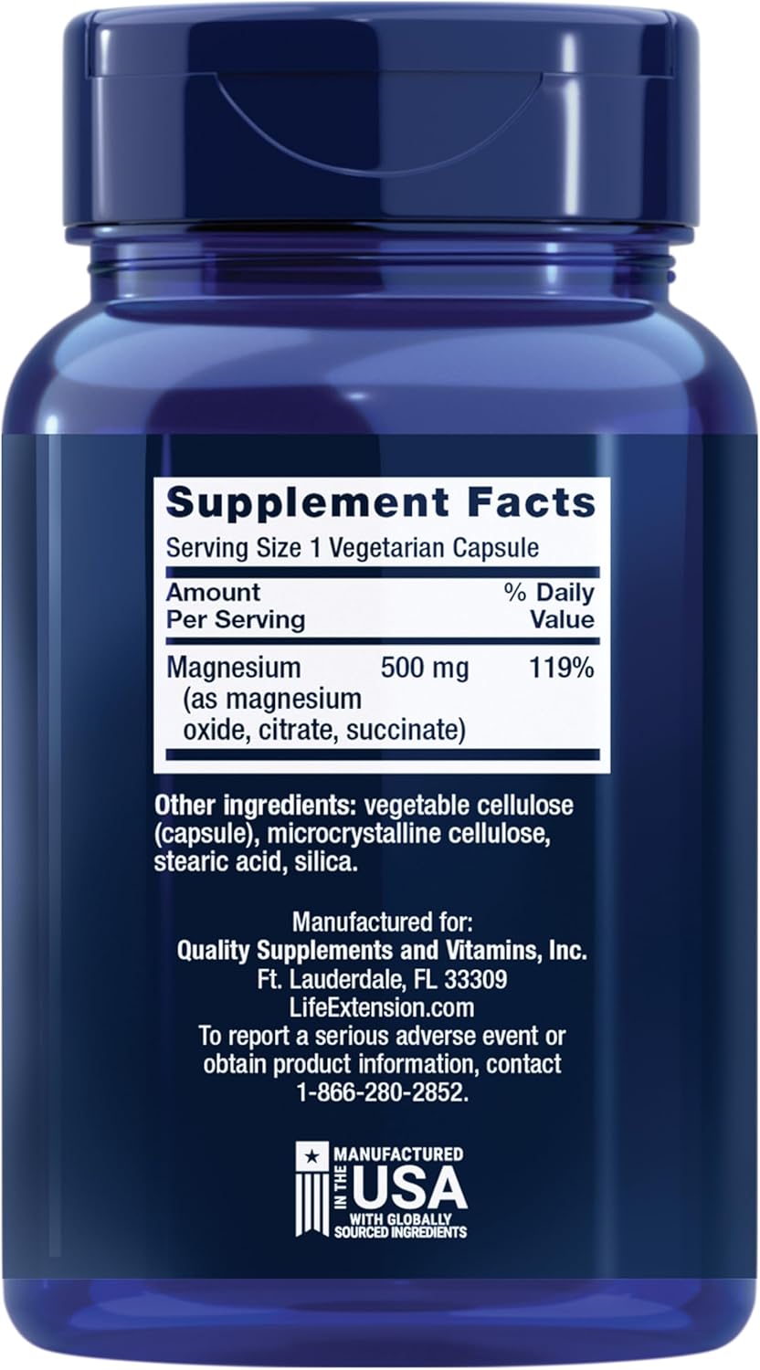 라이프익스텐션 마그네슘 500mg 100 베지캡슐 뒷면 라벨
