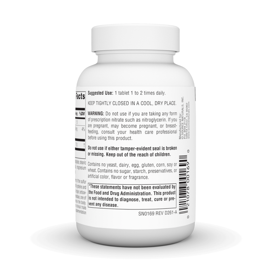 소스내추럴스 NAC 1000mg 60정 제품 뒷면 및 주의사항