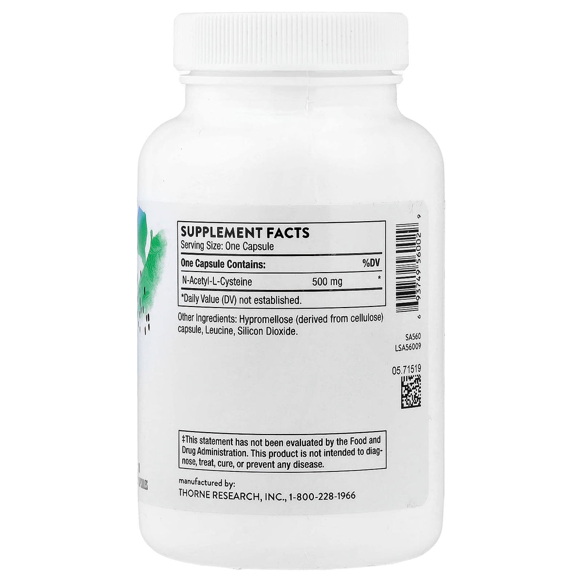 쏜리서치 NAC 500mg 캡슐 – 90정·180정 선택 90캡슐 제품 뒷면 성분 및 라벨 안내