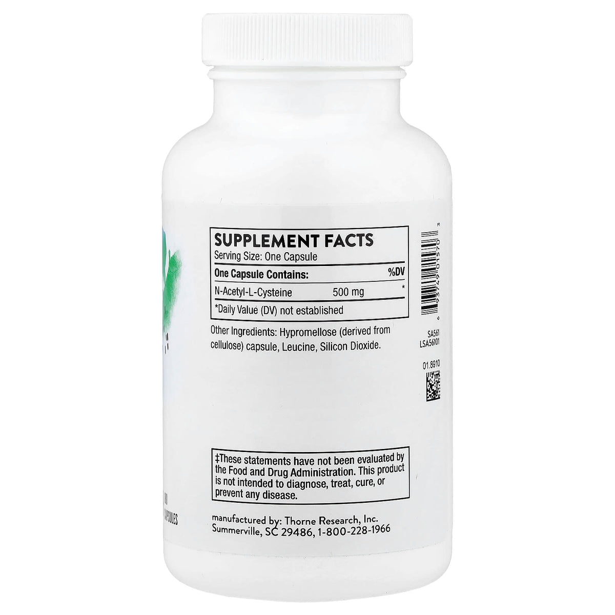 쏜리서치 NAC 500mg 캡슐 – 90정·180정 선택 180캡슐 제품 뒷면 성분 및 라벨 안내